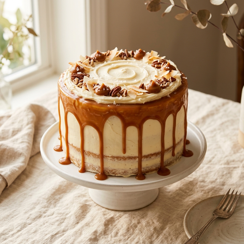 Vanilla dulce de leche cake with sprinkles