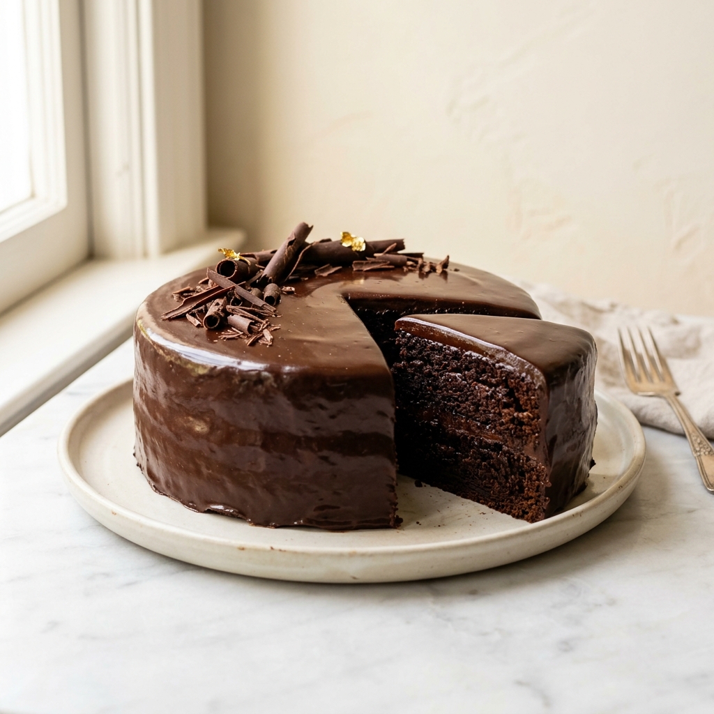 Peruvian chocolate cake with chocolate fudge