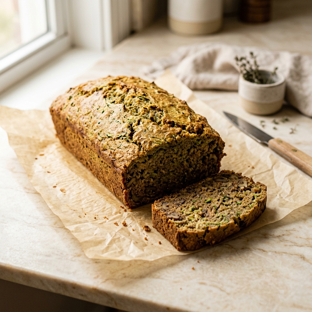 Zucchini bread with turbinado sugar crust